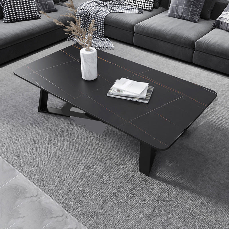 17"H Contemporary Coffee Table Single Slate Coffee Cocktail Table Black Gold Clearhalo 'Coffee & Accent Tables' 'Coffee Tables' 'coffee_tables' 'furn' 'furn_coffee_tables' 'Furniture' 'Living Room Furniture' 6620455