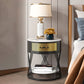 Round Side Table with 1 Drawer Metal Frame Side End Snack Table