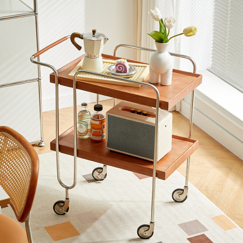 Scandinavian Solid Wood Side Table Tray Top Side End Table with Wheels