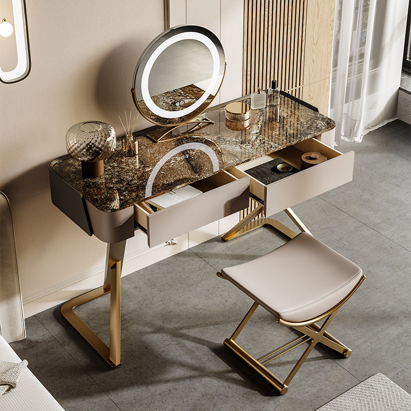 Tavolo da vanità in ardesia a 2 sgabelli da 2-cavanione set con specchio delle luci