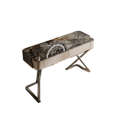 Tavolo da vanità in ardesia a 2 sgabelli da 2-cavanione set con specchio delle luci