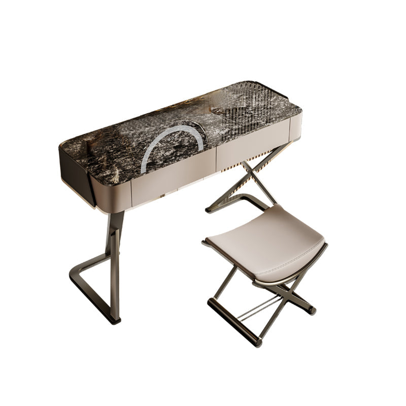 Tavolo da vanità in ardesia a 2 sgabelli da 2-cavanione set con specchio delle luci