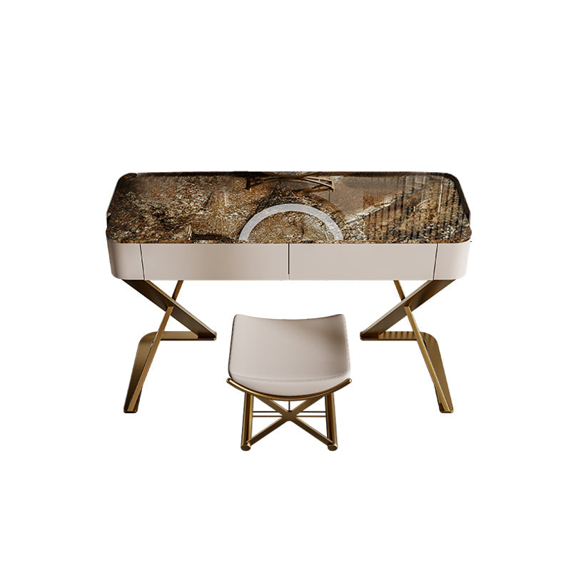 Tavolo da vanità in ardesia a 2 sgabelli da 2-cavanione set con specchio delle luci