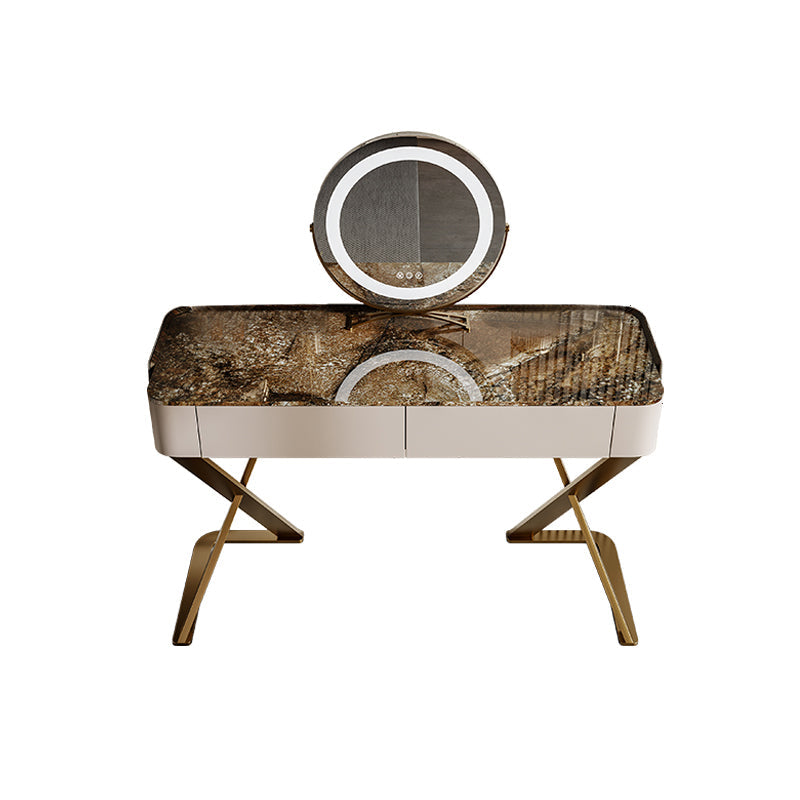 Tavolo da vanità in ardesia a 2 sgabelli da 2-cavanione set con specchio delle luci
