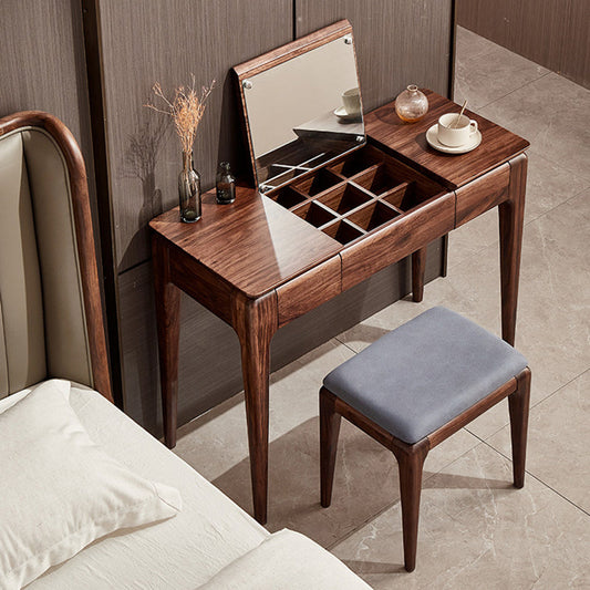 2 Drawer & Jewelry Vanity Desk Brown Wood Makeup Vanity Desk Clearhalo 'Bedroom Furniture' 'furn' 'furn_makeup_vanities' 'Furniture' 'Makeup Vanities' 'makeup_vanities' 6620948