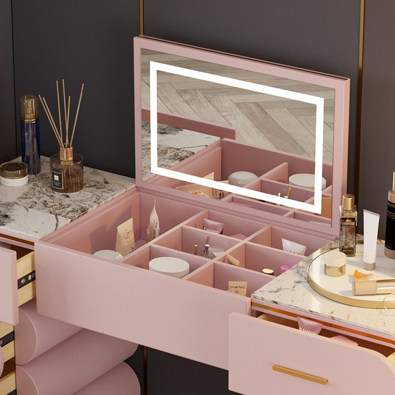 Flip Single Mirror Dresser Stone Top Vanity Desk with 6 Drawers