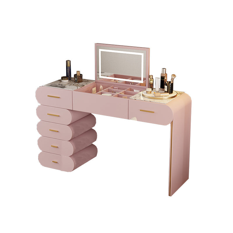 Flip Single Mirror Dresser Stone Top Vanity Desk with 6 Drawers
