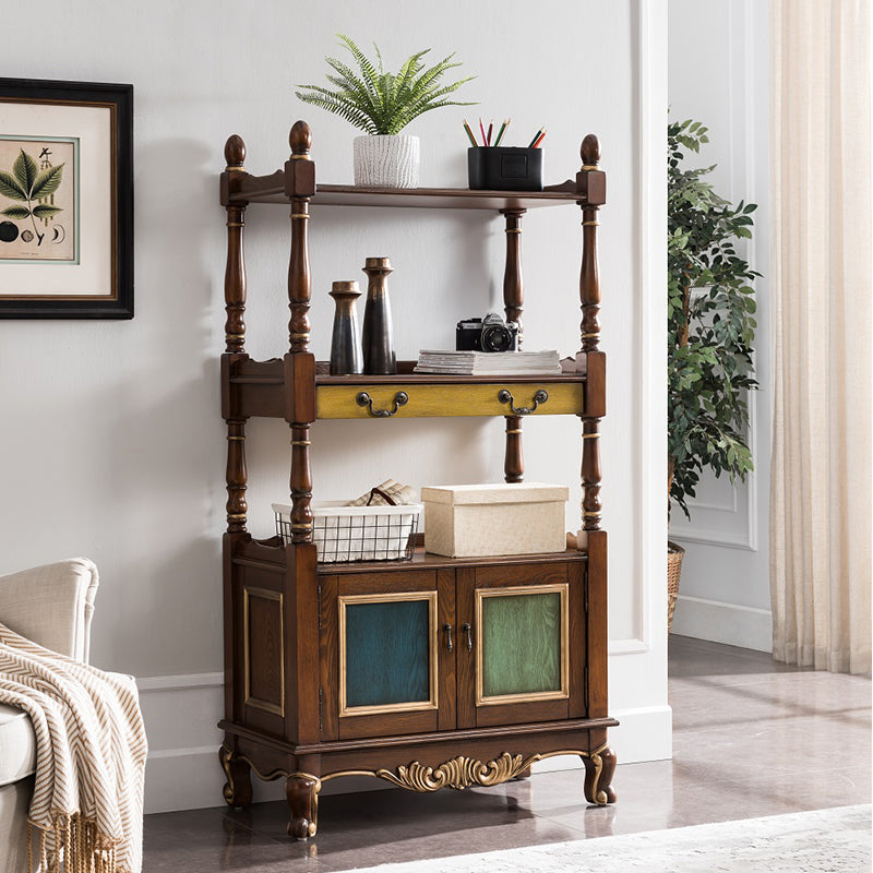 Industrial Rubberwood Chest with Doors Storage Cabinet with Shelves 31.5"L x 16.5"W x 59.1"H Walnut Clearhalo 'Cabinets & Chests' 'cabinets_chests' 'furn' 'furn_cabinets_chests' 'Furniture' 'Living Room Furniture' 6621031
