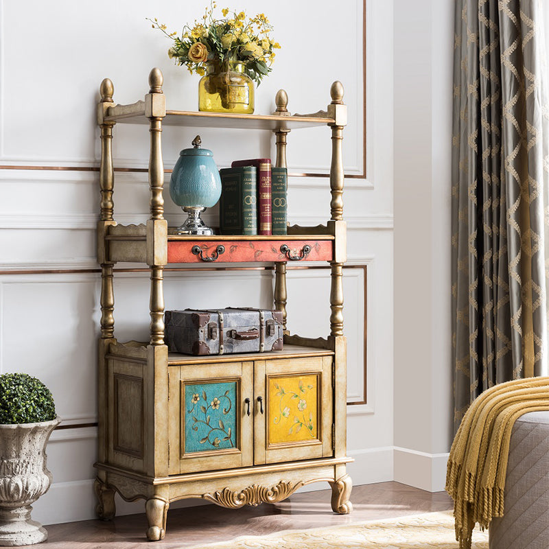 Industrial Rubberwood Chest with Doors Storage Cabinet with Shelves 31.5"L x 16.5"W x 59.1"H Champagne Clearhalo 'Cabinets & Chests' 'cabinets_chests' 'furn' 'furn_cabinets_chests' 'Furniture' 'Living Room Furniture' 6621032