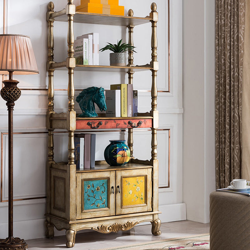Industrial Rubberwood Chest with Doors Storage Cabinet with Shelves 31"L x 17"W x 75"H Champagne Clearhalo 'Cabinets & Chests' 'cabinets_chests' 'furn' 'furn_cabinets_chests' 'Furniture' 'Living Room Furniture' 6621034