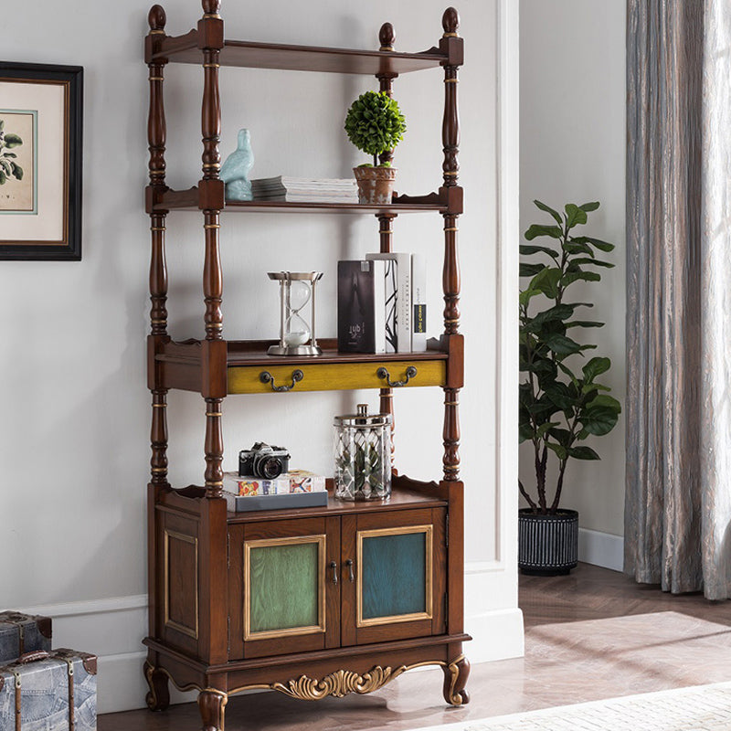 Industrial Rubberwood Chest with Doors Storage Cabinet with Shelves 31"L x 17"W x 75"H Walnut Clearhalo 'Cabinets & Chests' 'cabinets_chests' 'furn' 'furn_cabinets_chests' 'Furniture' 'Living Room Furniture' 6621036