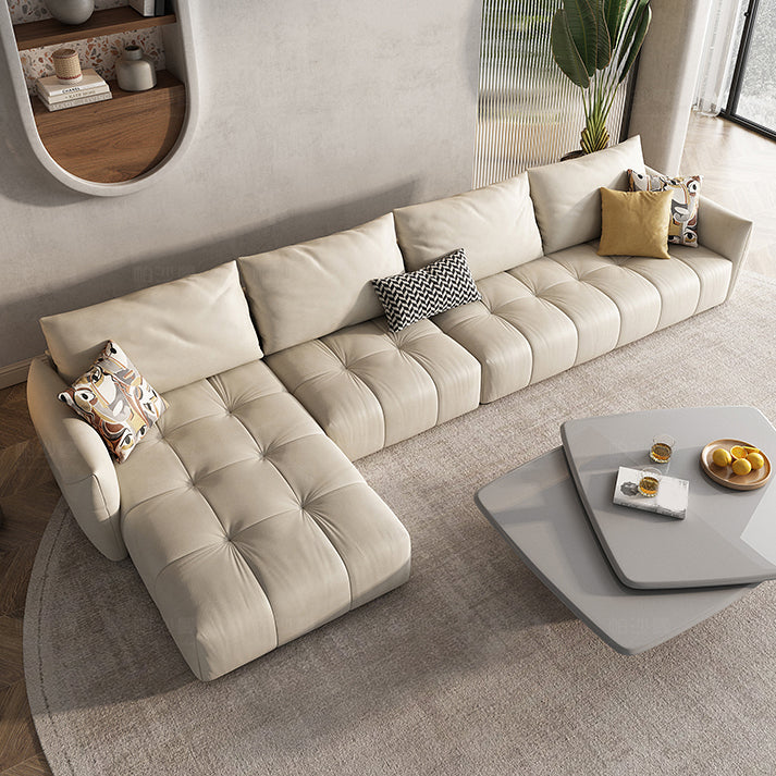 32"H Mid-Century Modern Sectional Sofa Leather Stain-Resistant Sleeper Sectional Clearhalo 'furn' 'furn_sectionals' 'Furniture' 'Living Room Furniture' 'Sectionals' 6621159