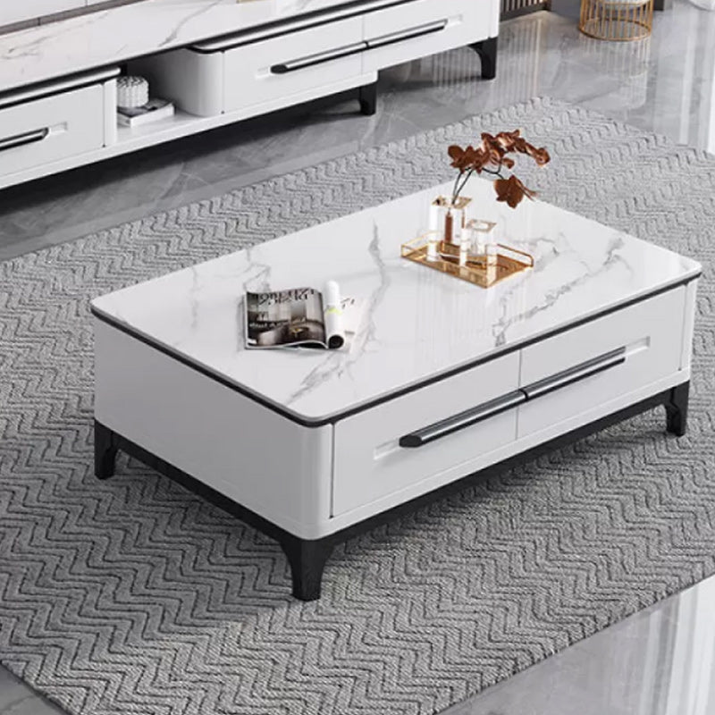 Contemporary Slate Coffee Table Single Rectangle Coffee Table with Storage Matte White Clearhalo 'Coffee & Accent Tables' 'Coffee Tables' 'coffee_tables' 'furn' 'furn_coffee_tables' 'Furniture' 'Living Room Furniture' 6621269
