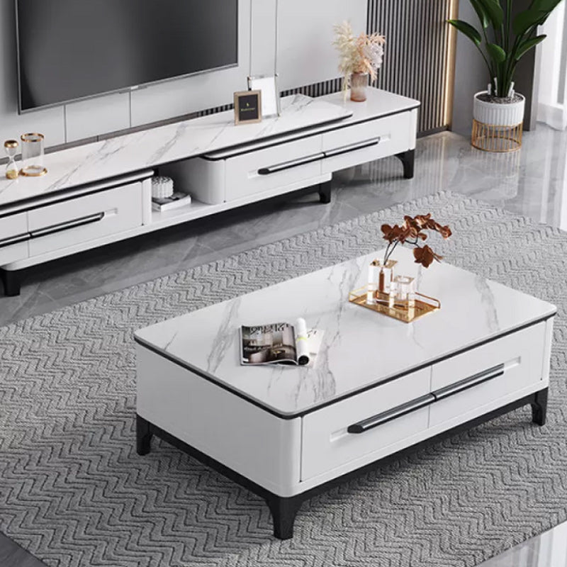 Contemporary Slate Coffee Table Single Rectangle Coffee Table with Storage Gloss White Clearhalo 'Coffee & Accent Tables' 'Coffee Tables' 'coffee_tables' 'furn' 'furn_coffee_tables' 'Furniture' 'Living Room Furniture' 6621271