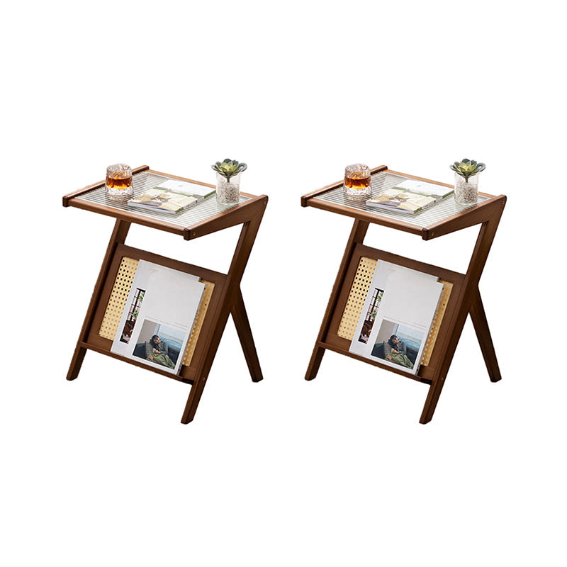 Rectangular Glass Top Side Table Natural/Brown 22.04" Tall End Table