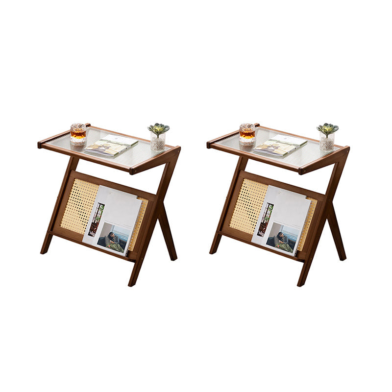 Rectangular Glass Top Side Table Natural/Brown 22.04" Tall End Table