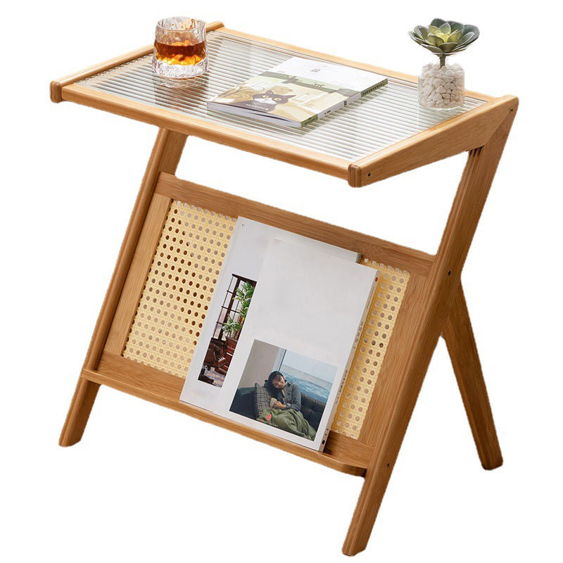 Rectangular Glass Top Side Table Natural/Brown 22.04" Tall End Table