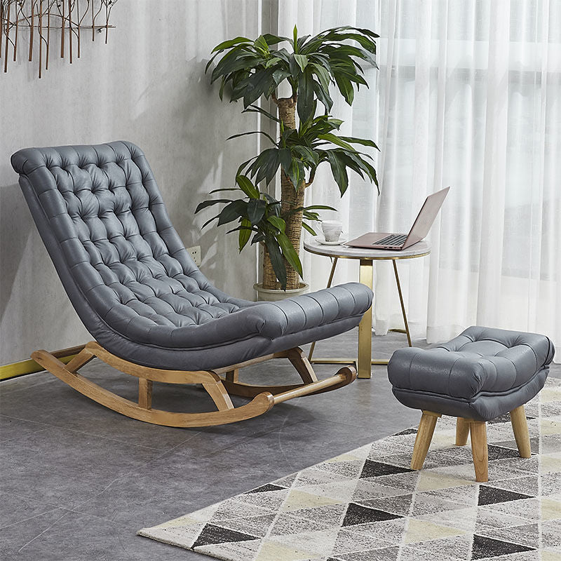 Fabric Rocker Chair Solid Color Contemporary Tufted Cushions Rocker Chair with Ottoman Rocking Chair with Ottomans Gray Clearhalo 'Chairs & Seating' 'furn' 'furn_rocking_chairs' 'Furniture' 'Living Room Furniture' 'Rocking Chairs' 'rocking_chairs' 6621621