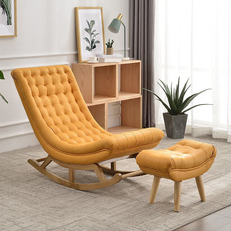 Fabric Rocker Chair Solid Color Contemporary Tufted Cushions Rocker Chair with Ottoman Rocking Chair with Ottomans Yellow Clearhalo 'Chairs & Seating' 'furn' 'furn_rocking_chairs' 'Furniture' 'Living Room Furniture' 'Rocking Chairs' 'rocking_chairs' 6621623