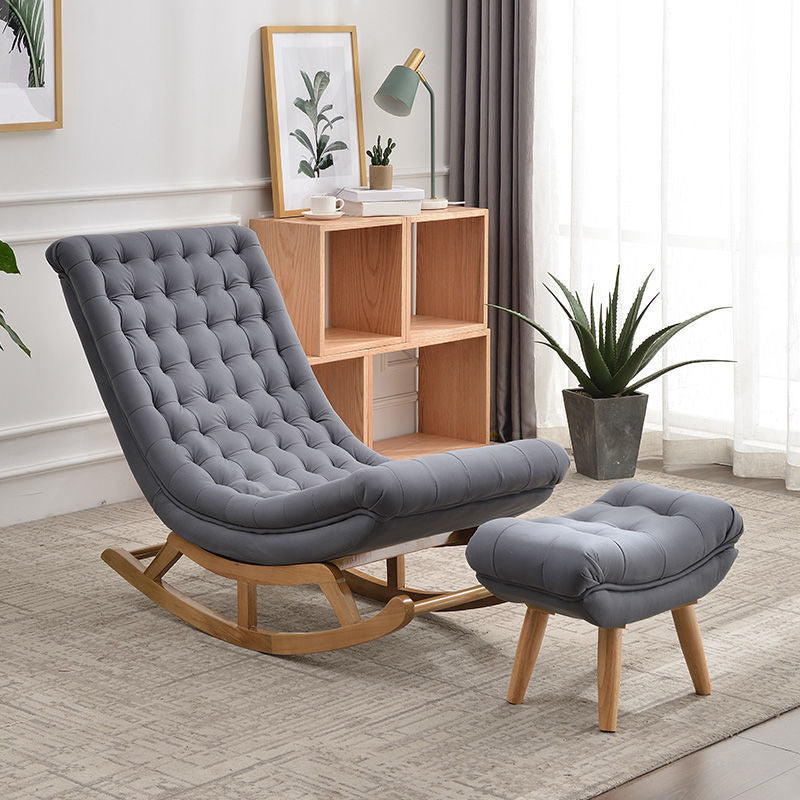 Fabric Rocker Chair Solid Color Contemporary Tufted Cushions Rocker Chair with Ottoman Rocking Chair with Ottomans Light Gray Clearhalo 'Chairs & Seating' 'furn' 'furn_rocking_chairs' 'Furniture' 'Living Room Furniture' 'Rocking Chairs' 'rocking_chairs' 6621630