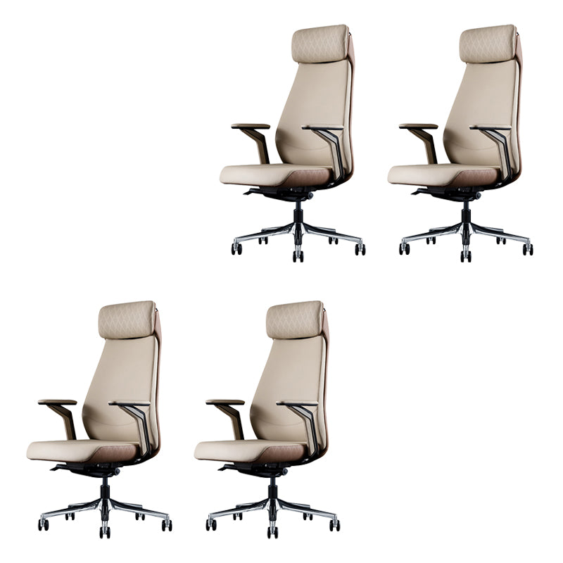 Contemporary Swivel Executive Chair Padded Arms Managers Chair for Office Off-White 4 Piece Set Clearhalo 'furn' 'furn_office_chair' 'Furniture' 'Office Chairs' 'Office Furniture' 'office_chair' 6622805