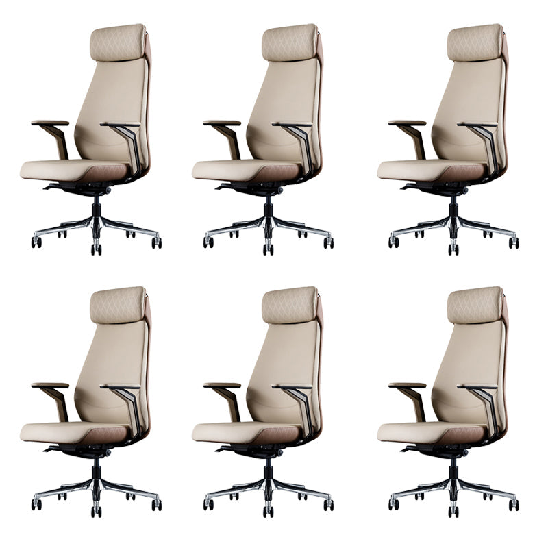 Contemporary Swivel Executive Chair Padded Arms Managers Chair for Office Off-White 6 Piece Set Clearhalo 'furn' 'furn_office_chair' 'Furniture' 'Office Chairs' 'Office Furniture' 'office_chair' 6622807