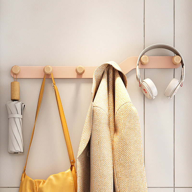 Metal and Wood Coat Rack Contemporary Style Home Wall Hanging Coat Hanger Pink 1 Piece 6 Clearhalo 'Entry & Mudroom Furniture' 'furn' 'furn_hall_tree_coat_racks' 'Furniture' 'Hall Trees & Coat Racks' 'hall_tree_coat_racks' 6622936