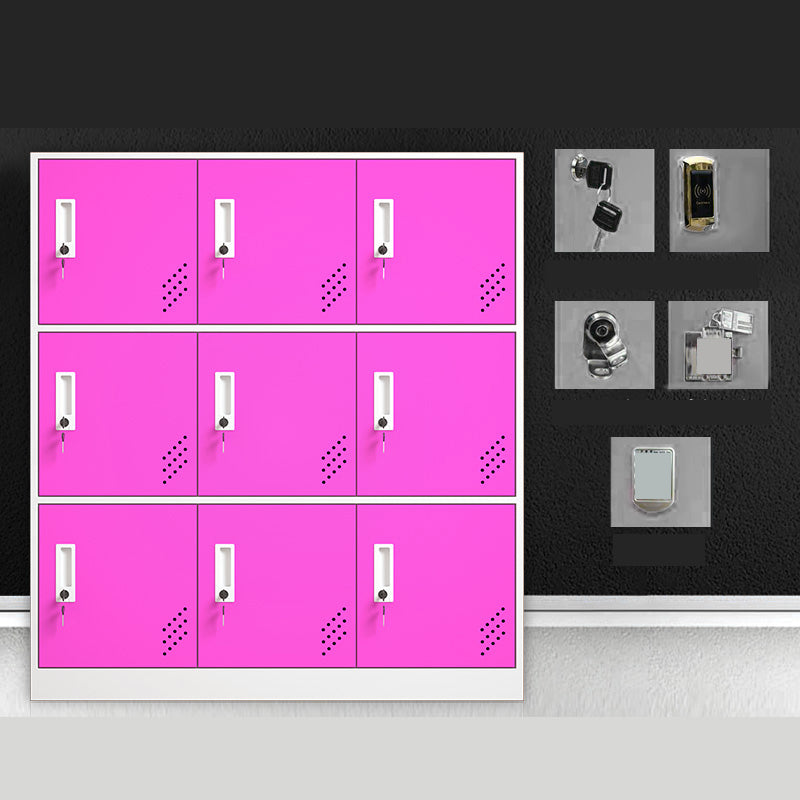 Matte Finish Steel Storage Cabinet with Hinged Doors Contemporary Non-Hanging Armoire Red 9 Clearhalo 'Armoires & Wardrobes' 'armoires_wardrobes' 'Bedroom Furniture' 'furn' 'furn_armoires_wardrobes' 'Furniture' 6629027