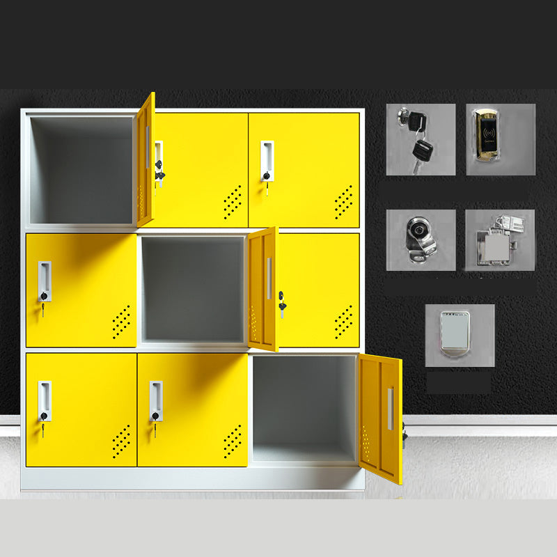 Matte Finish Steel Storage Cabinet with Hinged Doors Contemporary Non-Hanging Armoire Yellow 9 Clearhalo 'Armoires & Wardrobes' 'armoires_wardrobes' 'Bedroom Furniture' 'furn' 'furn_armoires_wardrobes' 'Furniture' 6629033