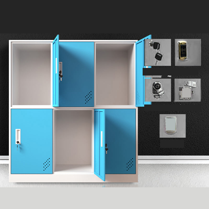 Matte Finish Steel Storage Cabinet with Hinged Doors Contemporary Non-Hanging Armoire Blue 6 Clearhalo 'Armoires & Wardrobes' 'armoires_wardrobes' 'Bedroom Furniture' 'furn' 'furn_armoires_wardrobes' 'Furniture' 6629036