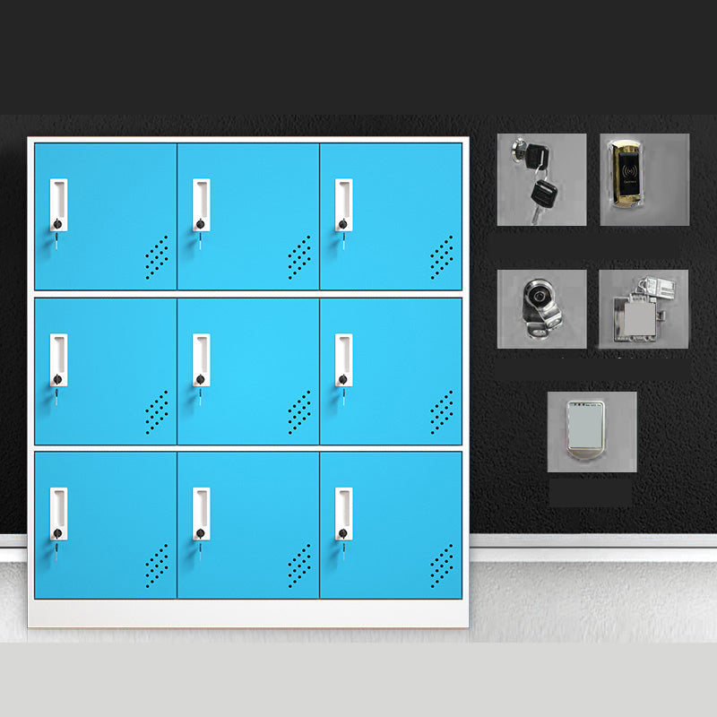 Matte Finish Steel Storage Cabinet with Hinged Doors Contemporary Non-Hanging Armoire Blue 9 Clearhalo 'Armoires & Wardrobes' 'armoires_wardrobes' 'Bedroom Furniture' 'furn' 'furn_armoires_wardrobes' 'Furniture' 6629037