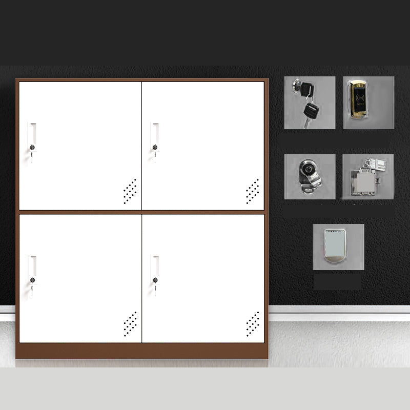 Matte Finish Steel Storage Cabinet with Hinged Doors Contemporary Non-Hanging Armoire Coffee-White 4 Clearhalo 'Armoires & Wardrobes' 'armoires_wardrobes' 'Bedroom Furniture' 'furn' 'furn_armoires_wardrobes' 'Furniture' 6629041