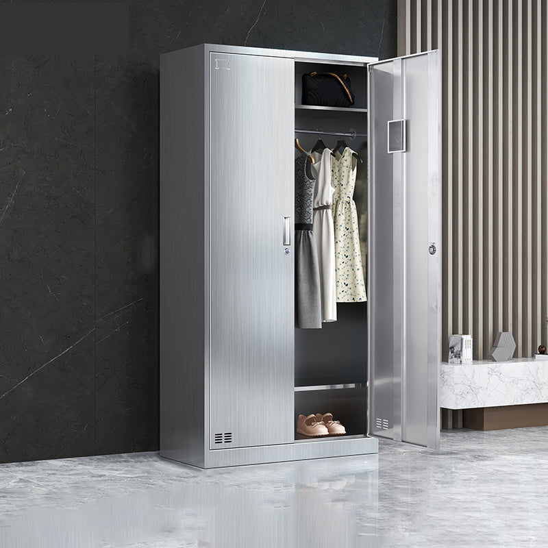 Steel Chrome Storage Cabinet Modern Cabinet with Hinged Doors 2 Clearhalo 'Armoires & Wardrobes' 'armoires_wardrobes' 'Bedroom Furniture' 'furn' 'furn_armoires_wardrobes' 'Furniture' 6629048