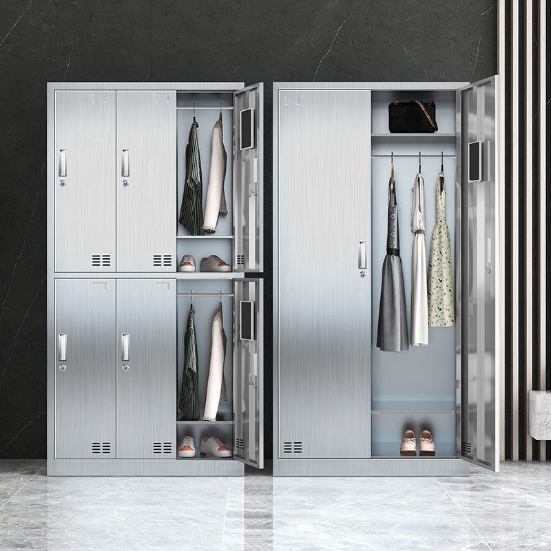 Steel Chrome Storage Cabinet Modern Cabinet with Hinged Doors Clearhalo 'Armoires & Wardrobes' 'armoires_wardrobes' 'Bedroom Furniture' 'furn' 'furn_armoires_wardrobes' 'Furniture' 6629050