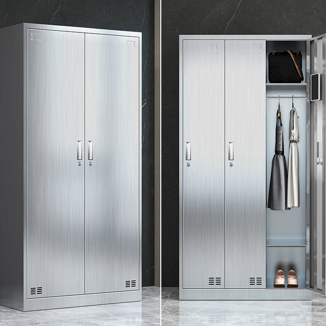 Steel Chrome Storage Cabinet Modern Cabinet with Hinged Doors Clearhalo 'Armoires & Wardrobes' 'armoires_wardrobes' 'Bedroom Furniture' 'furn' 'furn_armoires_wardrobes' 'Furniture' 6629052