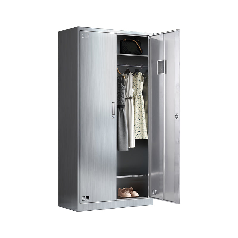 Steel Chrome Storage Cabinet Modern Cabinet with Hinged Doors Clearhalo 'Armoires & Wardrobes' 'armoires_wardrobes' 'Bedroom Furniture' 'furn' 'furn_armoires_wardrobes' 'Furniture' 6629056