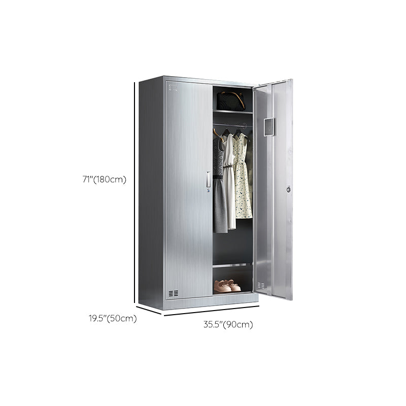 Steel Chrome Storage Cabinet Modern Cabinet with Hinged Doors Clearhalo 'Armoires & Wardrobes' 'armoires_wardrobes' 'Bedroom Furniture' 'furn' 'furn_armoires_wardrobes' 'Furniture' 6629062