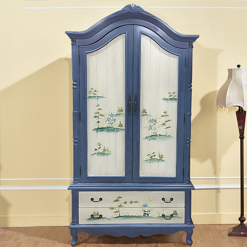 Armoire en bois fini mate avec armoire de rangement côtière à tige de vêtements avec portes à charnière