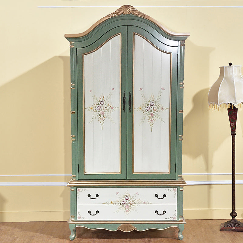 Armoire en bois fini mate avec armoire de rangement côtière à tige de vêtements avec portes à charnière