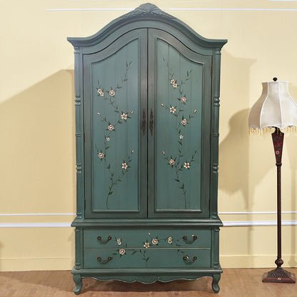 Armoire en bois fini mate avec armoire de rangement côtière à tige de vêtements avec portes à charnière