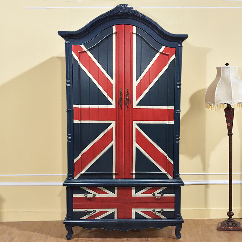 Armoire en bois fini mate avec armoire de rangement côtière à tige de vêtements avec portes à charnière