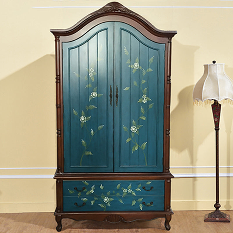 Armoire en bois fini mate avec armoire de rangement côtière à tige de vêtements avec portes à charnière