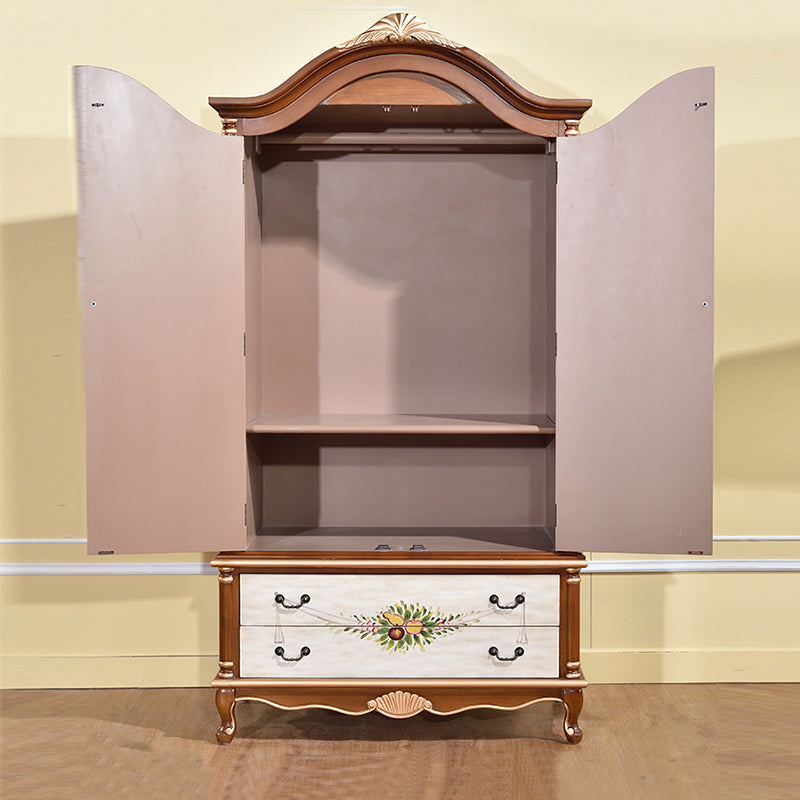 Armoire en bois fini mate avec armoire de rangement côtière à tige de vêtements avec portes à charnière