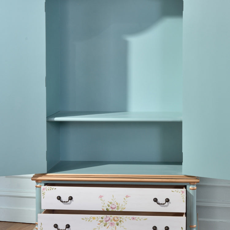 Armoire en bois fini mate avec armoire de rangement côtière à tige de vêtements avec portes à charnière