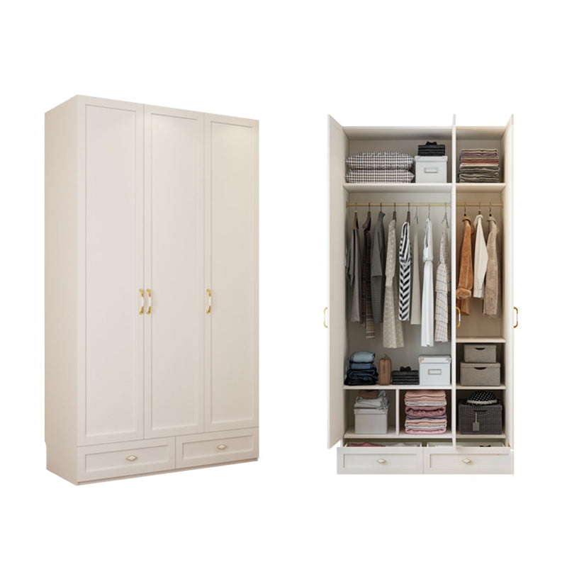 Engineered Wood Wardrobe Closet with Shelves White Wardrobe Cabinet