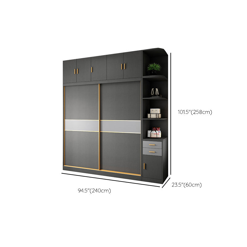 Grey Engineered Wood Wardrobe Cabinet Contemporary Wardrobe Armoire