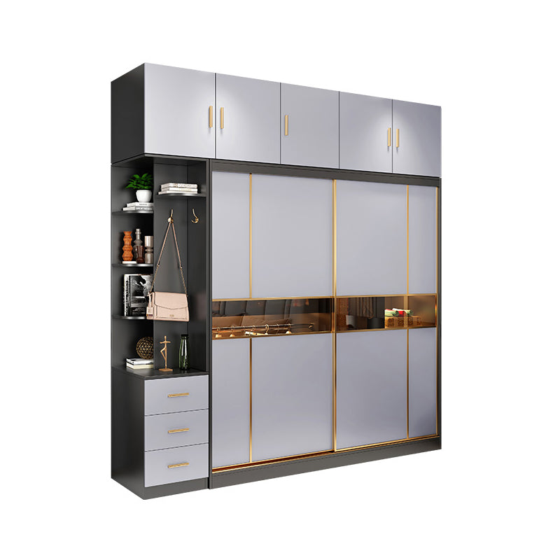 Engineered Wood Wardrobe Cabinet Contemporary Grey Wardrobe Armoire