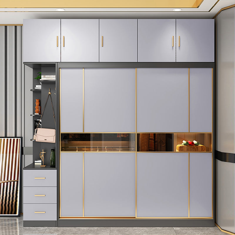 Engineered Wood Wardrobe Cabinet Contemporary Grey Wardrobe Armoire