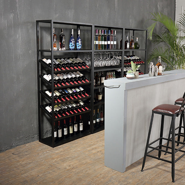 Metal Floor Bottle Wine Rack Contemporary Black Wine Holder Rack with Shelves Clearhalo 'furn' 'furn_wine_racks' 'Furniture' 'Kitchen & Dining Furniture' 'Wine Racks' 'wine_racks' 6629365