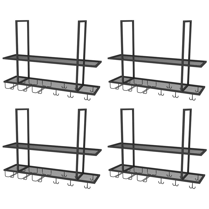 Metal Hanging Wine Glass Rack Modern Black Wine Rack Kit with Shelves 39"L x 12"W x 31"H 4 Piece Set Clearhalo 'furn' 'furn_wine_racks' 'Furniture' 'Kitchen & Dining Furniture' 'Wine Racks' 'wine_racks' 6629438